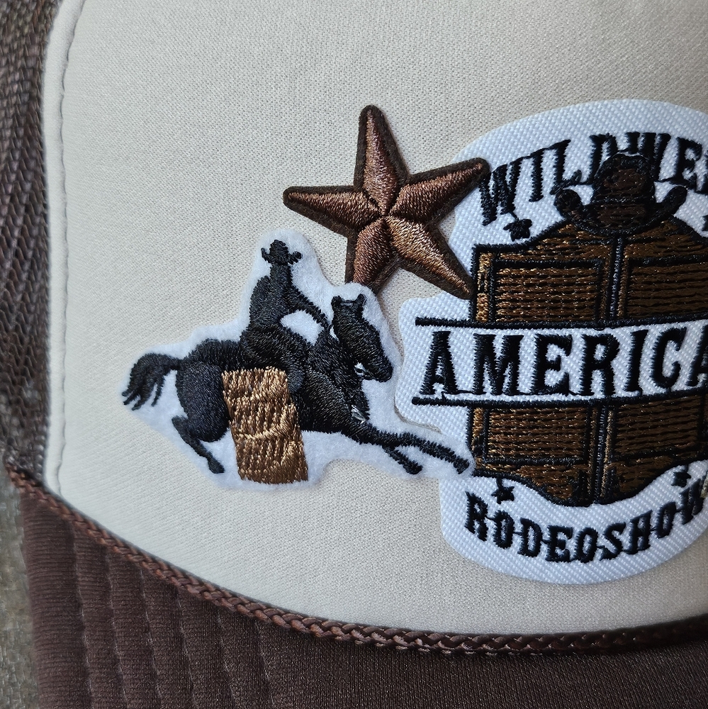 NWT OTTO Brown And Tan Snapback Trucker Hat with Wild West Embroidered Patches - Picture 3 of 3